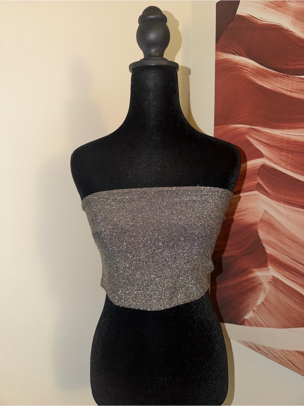 H&M Metallic Silver Strapless Sparkle Tube Top